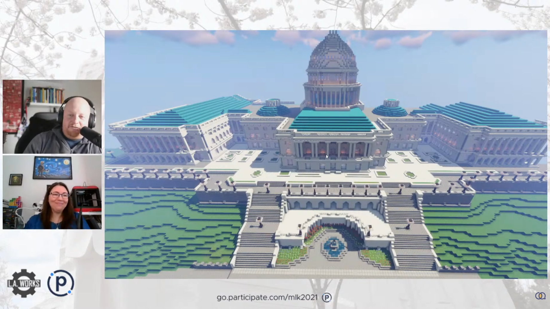 Livestream screenshot: Minecraft screenshot of The US Capitol Bullding