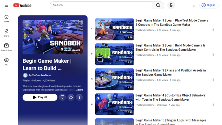 Screenshot of YouTube playlist