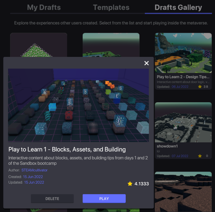 Screenshot of gallery learning games
